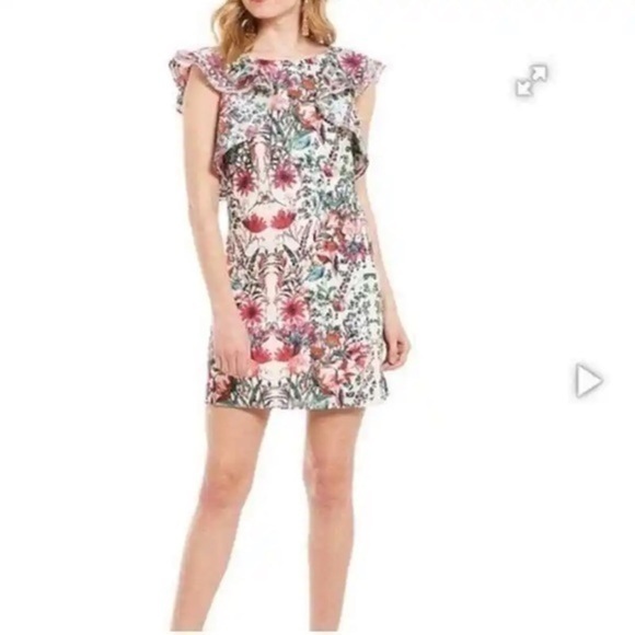 Badgley Mischka White Floral Alex Dress size 8 - Picture 1 of 6